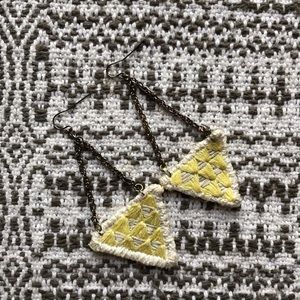 Yellow Woven Triangles Earrings Artist made